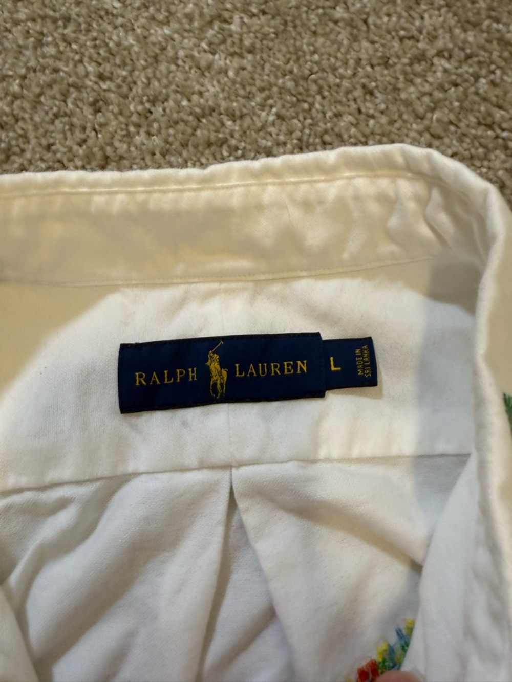 Polo Ralph Lauren Men's White Aloha Embroidered Short Sleeve Button Down Shirt L - Picture 3 of 6